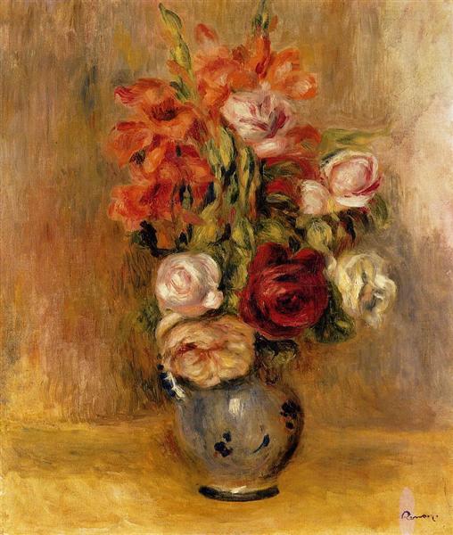 Vase of Gladiolas and Roses, 1909 - 雷諾瓦