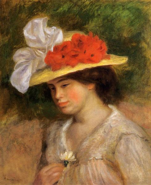 Woman in a Flowered Hat, c.1899 - 雷諾瓦