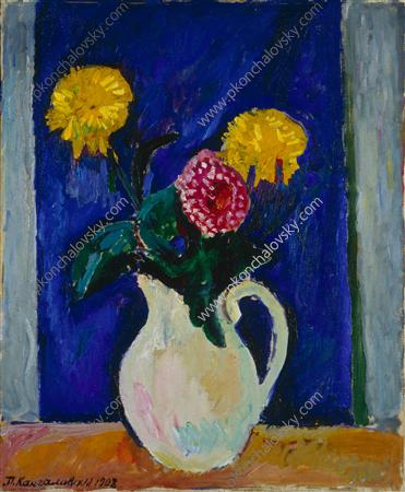 Flowers in a high vase., 1908 - Pyotr Konchalovsky