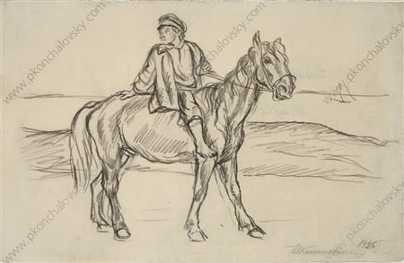 Ilmen Lake. The boy on horseback., 1926 - Pyotr Konchalovsky