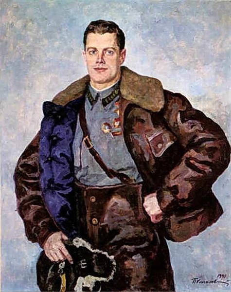 Portrait of a Hero of the Soviet Union, Pilot A. B. Yumashev, 1941 - Петро Кончаловський