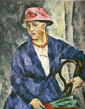 Portrait of Olga Konchalovskaya, wife of the artist, in blue, 1919 - Pjotr Petrowitsch Kontschalowski
