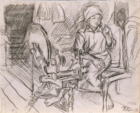 Spinner. Drawing for the painting 'spinner'., 1926 - Pjotr Petrowitsch Kontschalowski