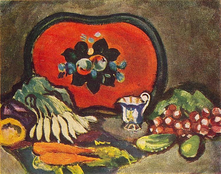 Натюрморт. Поднос и овощи., 1910 - Пётр Кончаловский