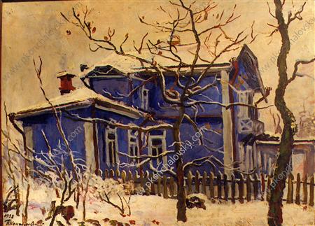 The first snow. The blue cottage., 1938 - Pjotr Petrowitsch Kontschalowski