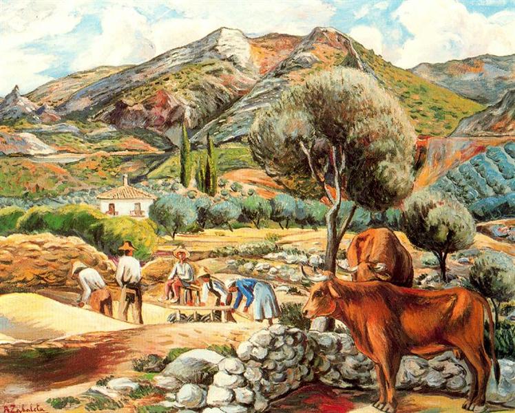 Landscape with artist's farmhouse in Fique, 1940 - Rafael Zabaleta