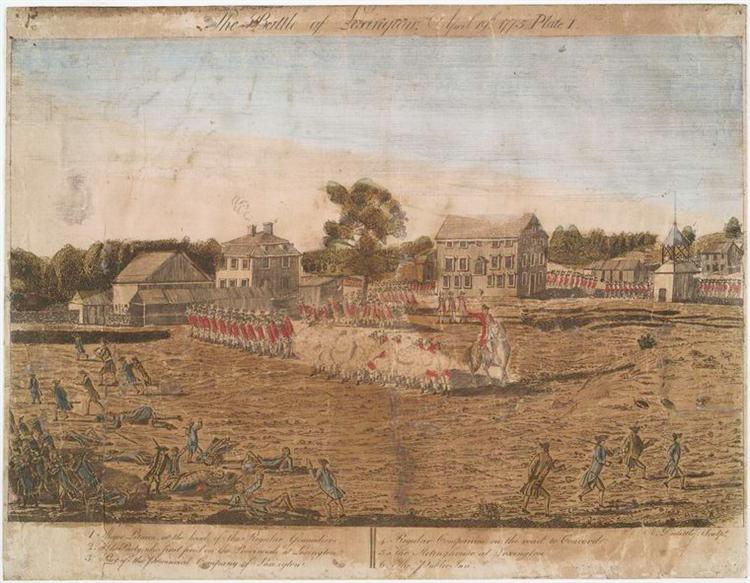 Plate I. The battle of Lexington, April 19th 1775, 1775 - Ralph Earl