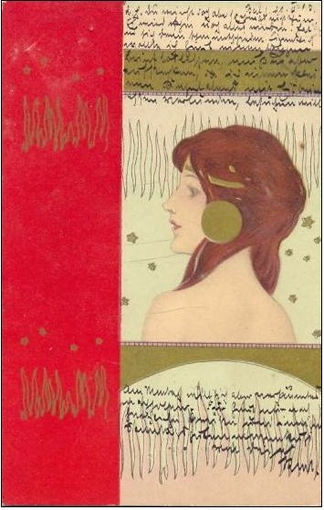 Girls faces with red border - Raphael Kirchner