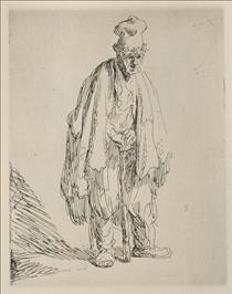 A Beggar Standing and Leaning on a Stick - 林布蘭