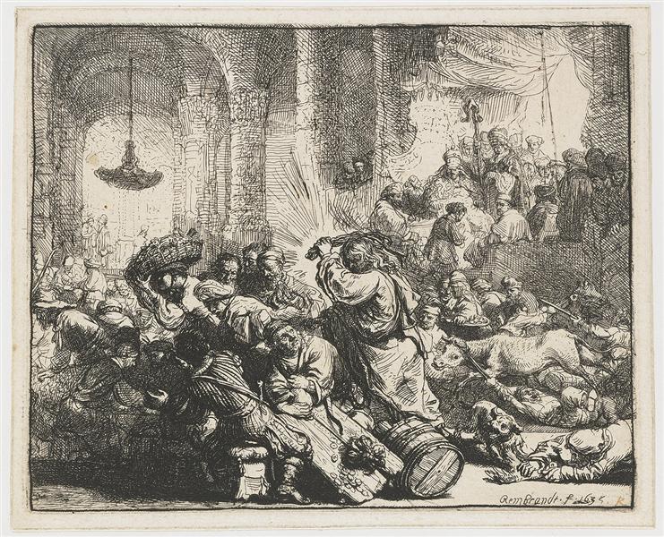 Христос виганяє міняйл із храму, 1635 - Рембрандт
