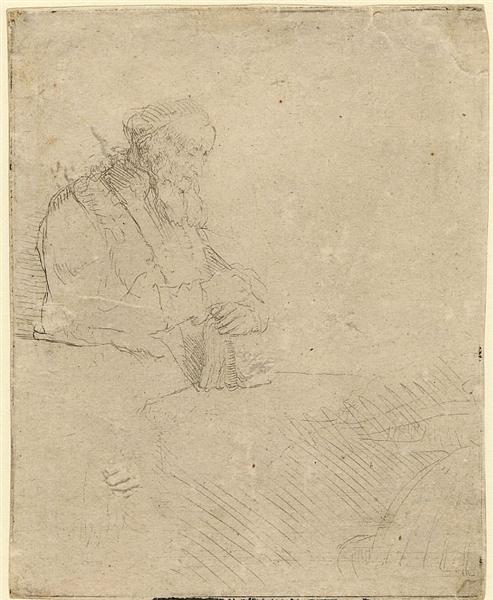 Old man in meditation, leaning on a book, 1645 - Rembrandt