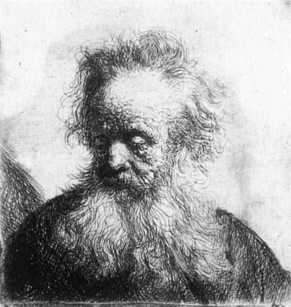 Old Man with Flowing Beard, Looking down Left, 1631 - Rembrandt van Rijn
