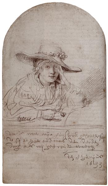 Saskia In A Straw Hat, 1633 - Рембрандт