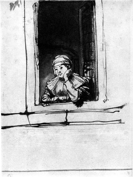 Saskia looking out of a window, 1634 - 1635 - Рембрандт