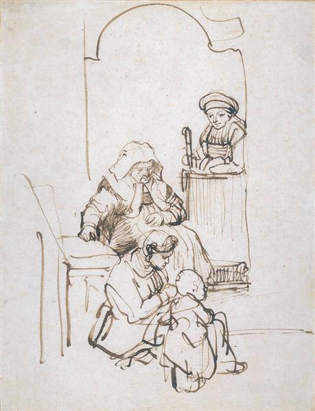 Three Women and a Child at the Door, c.1645 - Rembrandt van Rijn