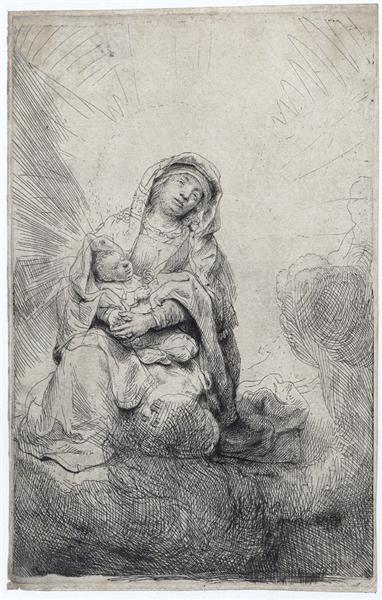 Virgin and child in the clouds, 1641 - Rembrandt van Rijn