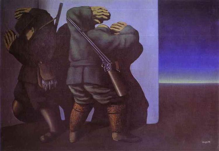 The hunters at the edge of night, 1928 - Рене Магритт
