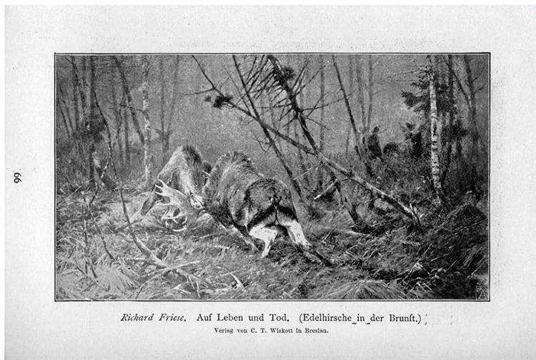 Auf Leben und Tod (Edelhirsche in der Brunft), 1897 - Richard Friese