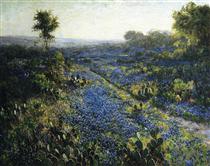 Field of Texas Bluebonnets and Prickly Pear Cacti - Robert Julian Onderdonk