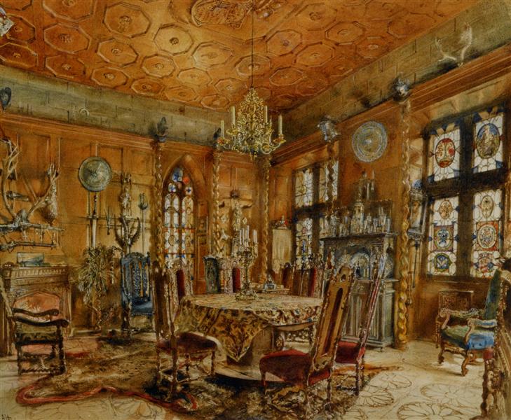 Interieur of castleIn Renaissance Style - Рудольф фон Альт