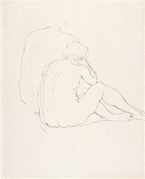 Female nude, seated on floor, back view - Rupert Bunny