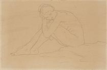 Seated female nude clasping her knees - Руперт Банни