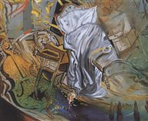 Bed and Two Bedside Tables Ferociously Attacking a Cello (Final Stage) - Salvador Dalí