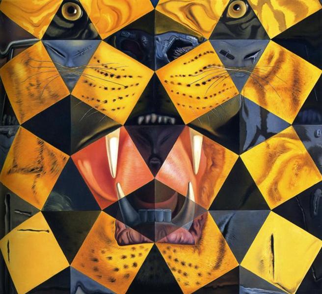 Fifty Abstract Paintings Which as Seen from Two Yards Change into Three Lenins Masquerading as Chinese and as Seen from Six Yards Appear as the Head of a Royal Bengal Tiger, 1963 - Salvador Dalí