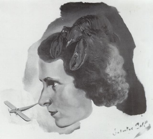 Portrait of Gala with a Lobster (Portrait of Gala with Aeroplane Nose), c.1934 - Сальвадор Дали