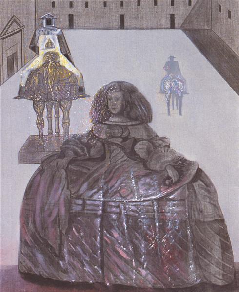 The Infanta Margarita of Velazquez Appearing in the Silhouette of Horsemen in the Courtyard of the Escorial, 1982 - Сальвадор Далі