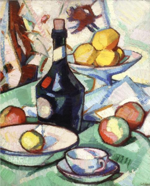 Still Life with Benedictine Bottle and Fruit, 1917 - Samuel Peploe