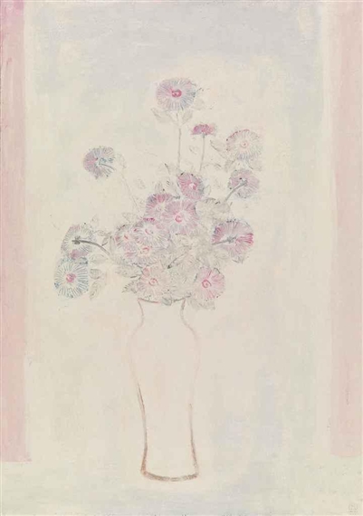Pink Chrysanthemums in a White Vase, 1931 - Sanyu