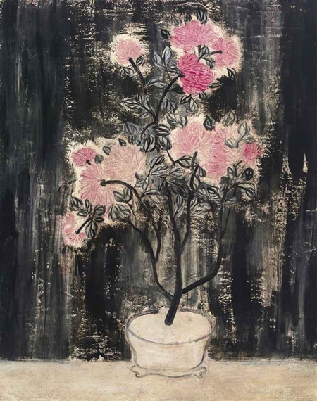 Pot de chrysanthèmes roses, 1940 - 常玉