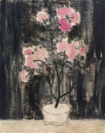 Pot de chrysanthèmes roses - 常玉