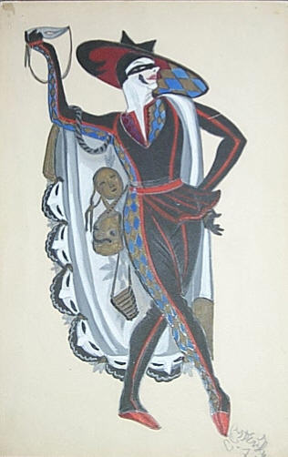 Costume design for "Venetian madmen" - Harlequin, 1915 - Сергей Судейкин