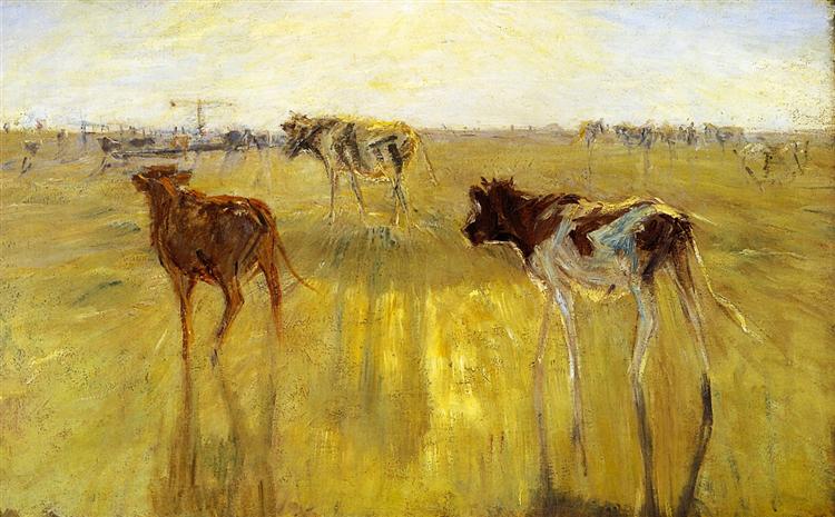Cattle Seen Against the Sun on the Island of Saltholm. A Color Study, 1892 - Теодор Филипсен