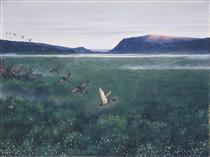 The 12 wild ducks 12 villender - Theodor Severin Kittelsen