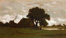 Cottages near pond - Theodore Rousseau