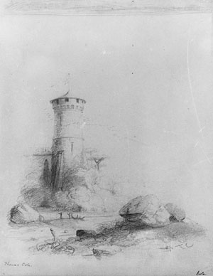Landscape with Tower (from McGuire Scrapbook) - Thomas Cole