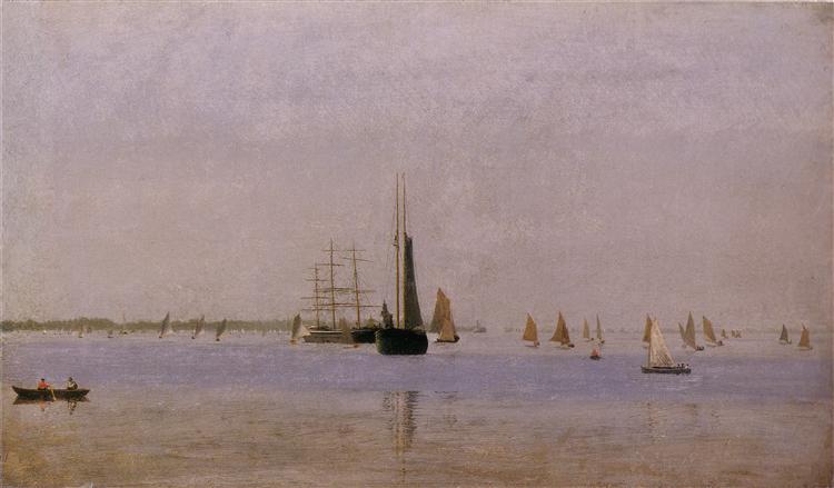Ships and Sailboats on the Delaware, 1874 - 湯姆·艾金斯