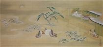 Illustration of the Genji Monogatari (Asagao, The Blue Bell) - Tosa Mitsuoki
