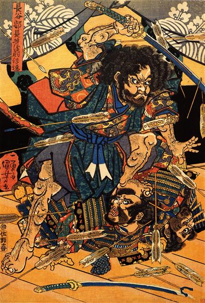 Hasebe Nobutsura during the taira attack on the takakura palace - 歌川國芳