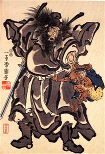 Shoki and Demon, Edo period - Утаґава Кунійосі