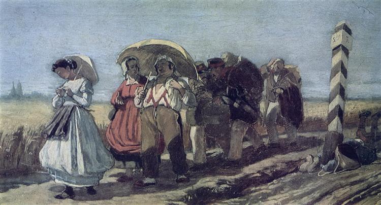 Journey of the quarterly family on a pilgrimage. Sketch, 1868 - Vasili Perov