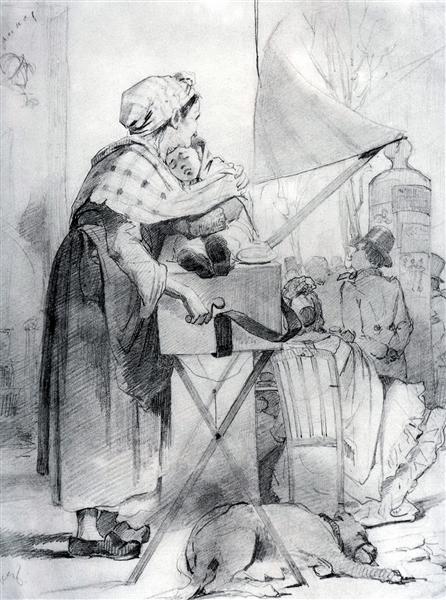 Paris sharmanschitsa. Sketch, 1863 - Vasili Perov
