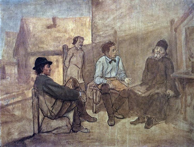 Students talk with the monk, 1871 - Wassili Grigorjewitsch Perow