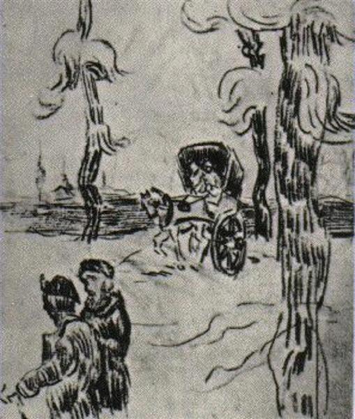 Гарба та дві фігури на дорозі, 1890 - Вінсент Ван Гог