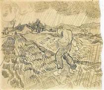Обгороджене поле із сіячем під дощем - Вінсент Ван Гог