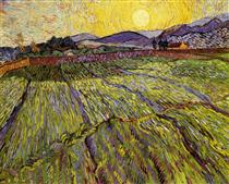 Обгороджене поле із сонцем на сході - Вінсент Ван Гог