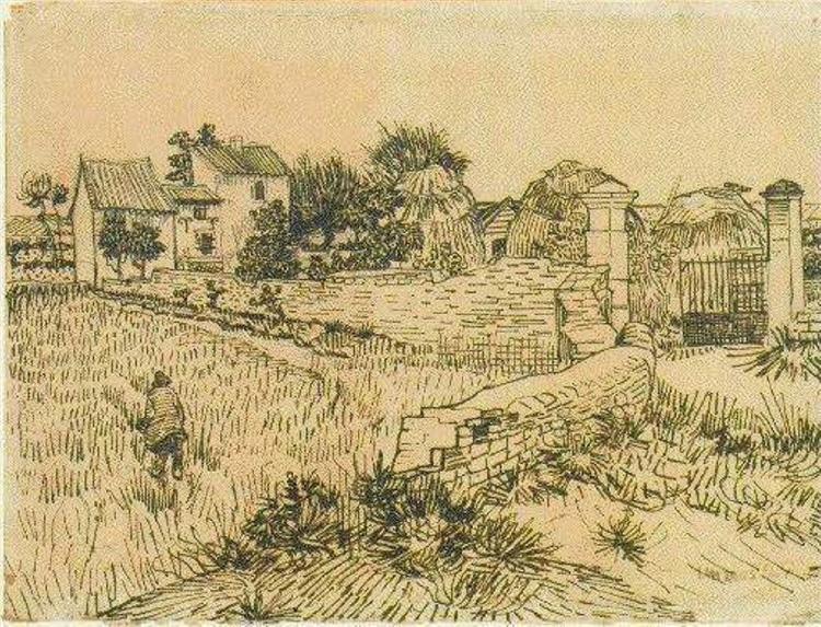 Entrance Gate to a Farm with Haystacks, 1888 - 梵谷